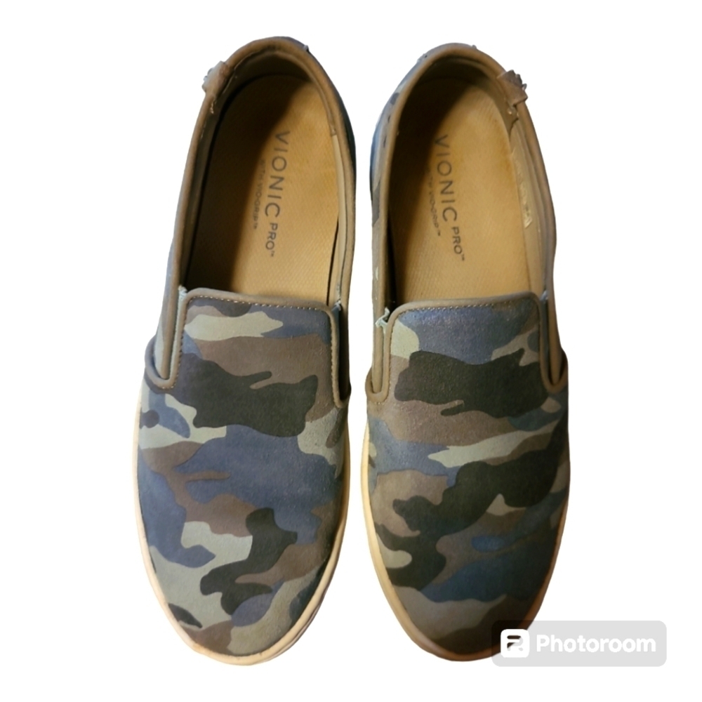 Vionic* Avery Pro Slip On Sneaker*OrthoticSup* Grey Blue Camo* Sz 9 - Picture 2 of 6